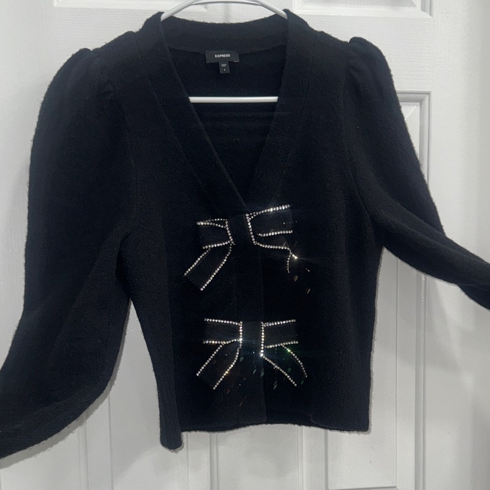 Express Black Sweater with Rhinestone bows Accents